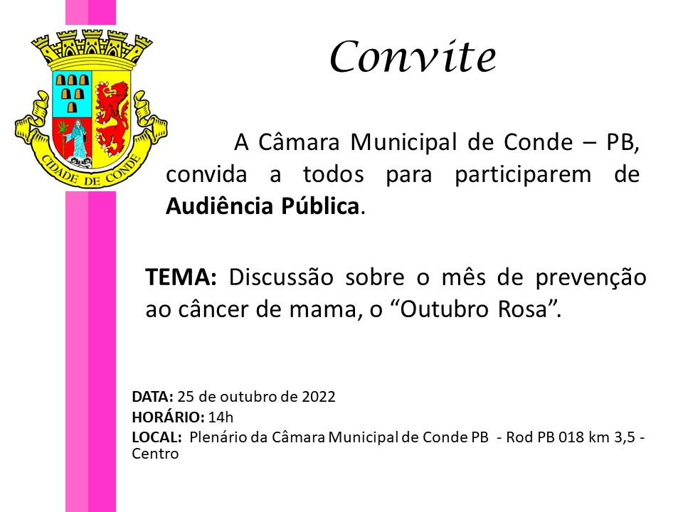 Câmara Municipal de Conde realiza Audiência Pública para discutir sobre o Outubro Rosa