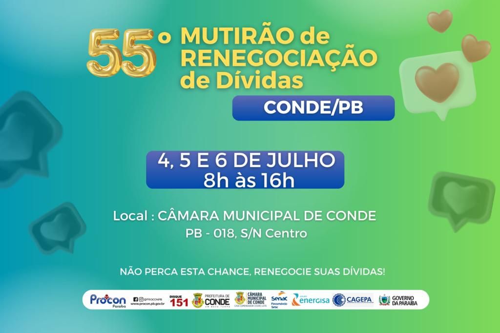 Câmara Municipal de Conde sedia 55º mutirão de renegociação dívidas