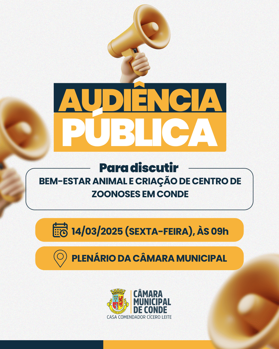 Audiência pública discutirá bem-estar animal e criação de centro de zoonoses em Conde