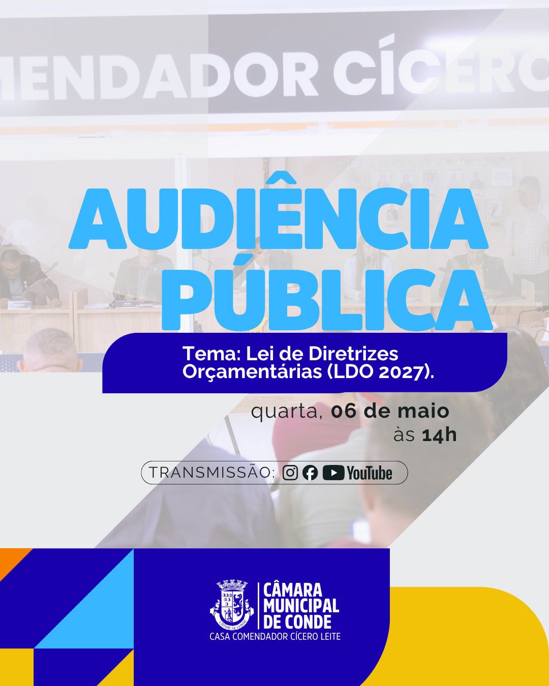 Câmara de Conde convida população para Audiência Pública da LDO nesta quarta-feira (06)